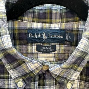Ralph Lauren Blake Plaid Button Down Shirt in Navy, Green and Yellow size Large
